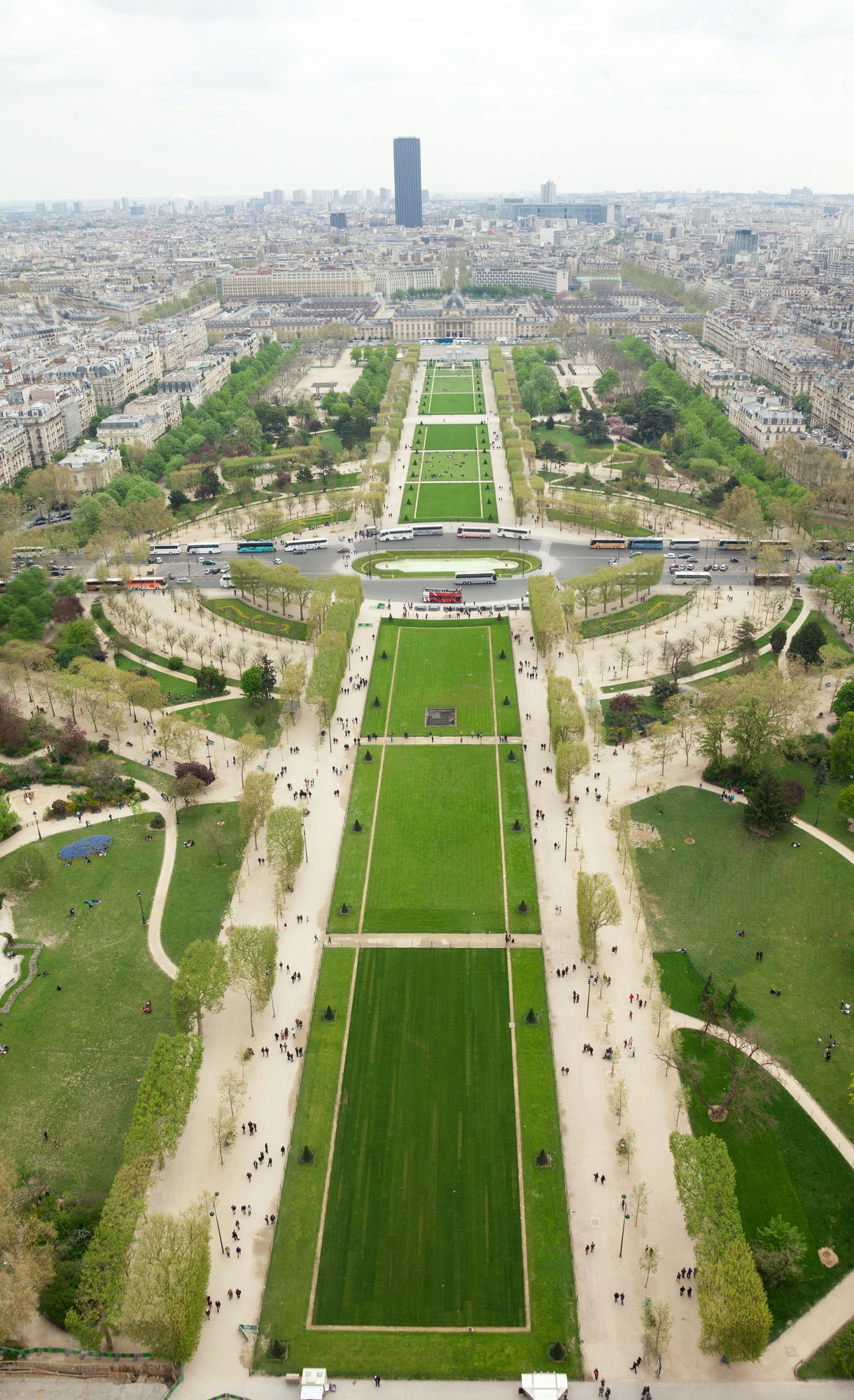 Aerial view of Parc du Champs de Mars in Paris